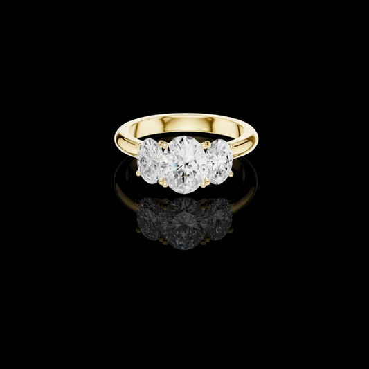 1.78 TCW Exclusive Three Stone Oval Cut Lab Grown Diamond Ring in Classic Gold Setting