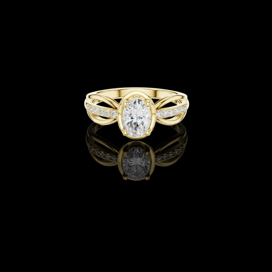 0.69 CT Radiant Oval Cut Moissanite Diamond Ring with Twisted Split Shank and Pave Accents