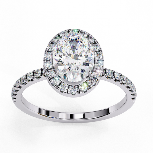 Solitaire Halo Oval Cut Lab Diamond Pave Setting Ring - view 3