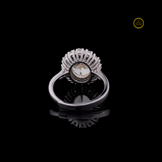 Fancy Intense Yellow Oval Halo Ring with Pave Band - view 4