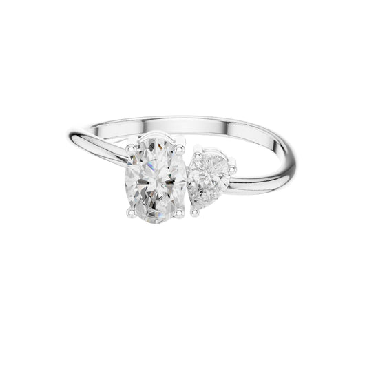 Oval and Pear Lab Diamond Toi et Moi Engagement Ring - view 3