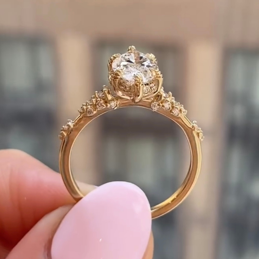 Marquise Cut Lab Diamond Pave Cathedral Engagement Ring - view 3