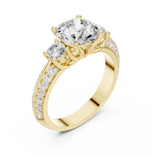 Round Three Stone Engagement Lab Diamond Cathedral Ring - view 4