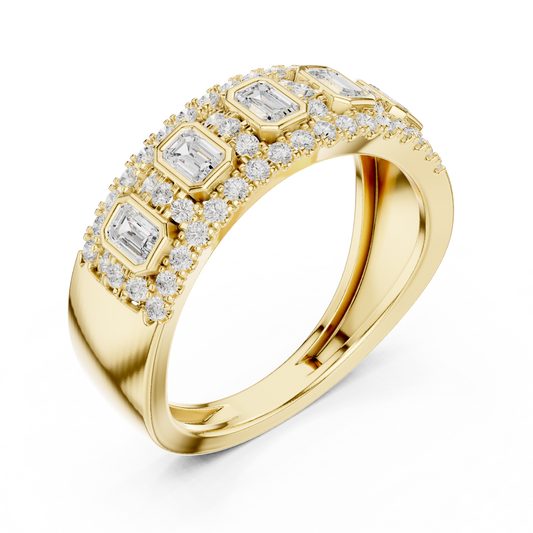 Emerald Cut Lab Diamond Halo Statement Wedding Band - view 4