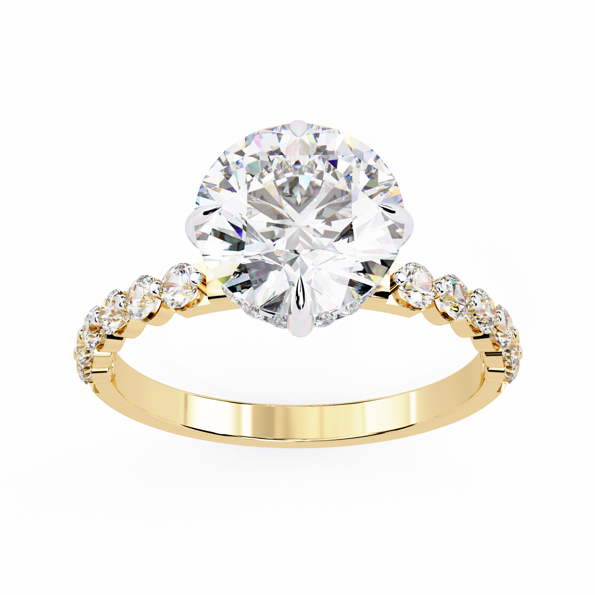 Gold ring with a large diamond and smaller diamond