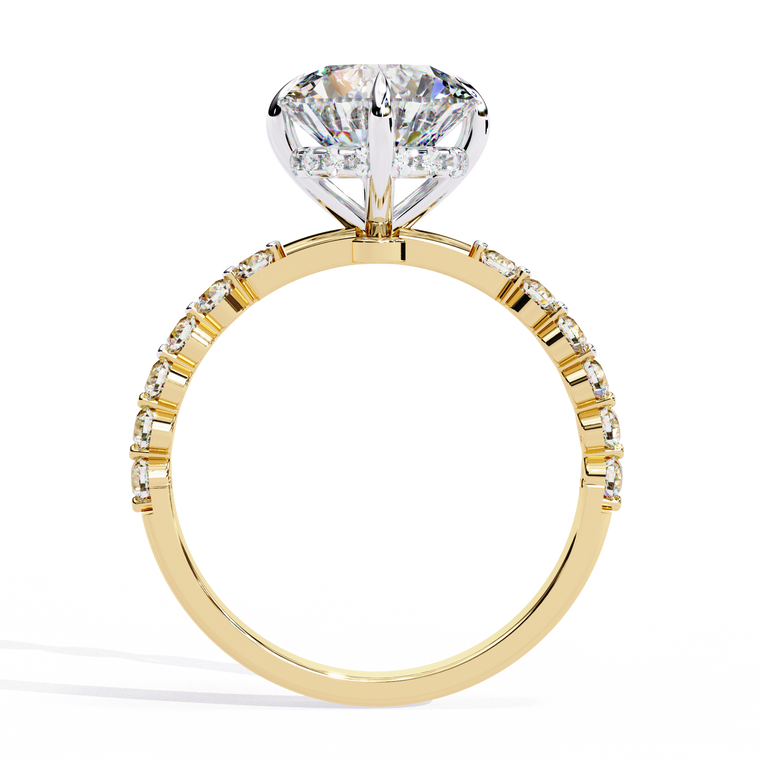 Round Solitaire Moissanite Engagement Ring With Pave Band - view 2