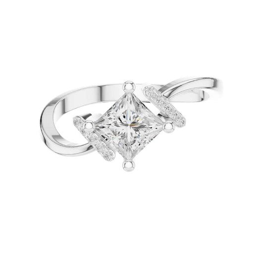 Princess Cut Moissanite Bypass Pave Band Engagement Ring - view 3