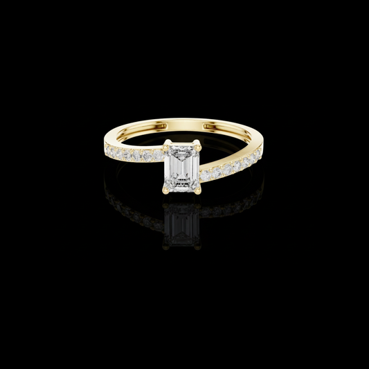 0.50 CT High Quality Emerald Cut Moissanite Diamond Ring with Unique Pave Diamond Accents