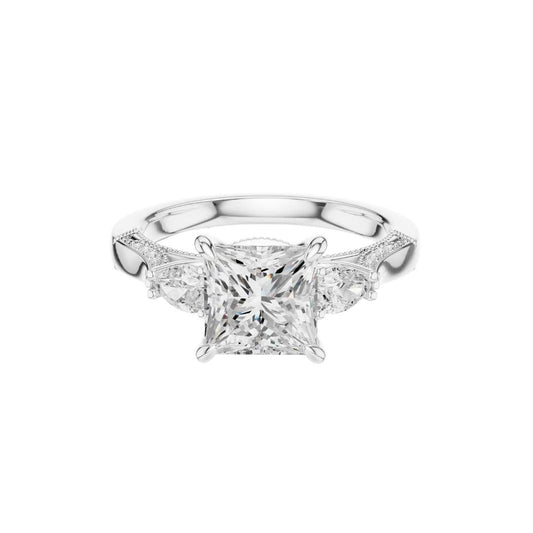 Princess Three Stone Lab Diamond Filigree Cathedral Ring - view 3