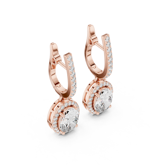3.34 CT Regal Oval Halo Drop Moissanite Diamond Earrings in Gold with Pave Bar Accent Brilliance For Girl