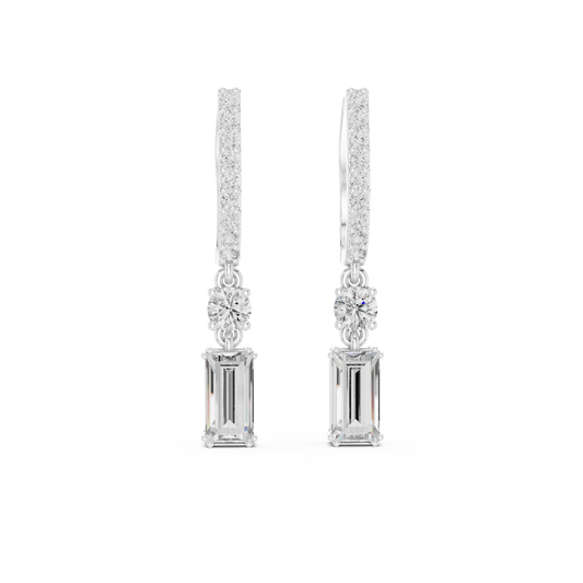 0.68 CT Baguette Moissanite Linear Drop Earrings with Pave Bar - view 3
