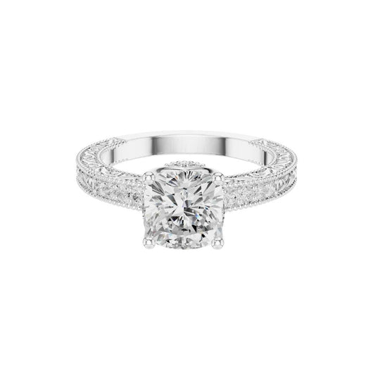 Vintage Cushion Cut Lab Diamond Engagement Ring With Filigree Band - view 3