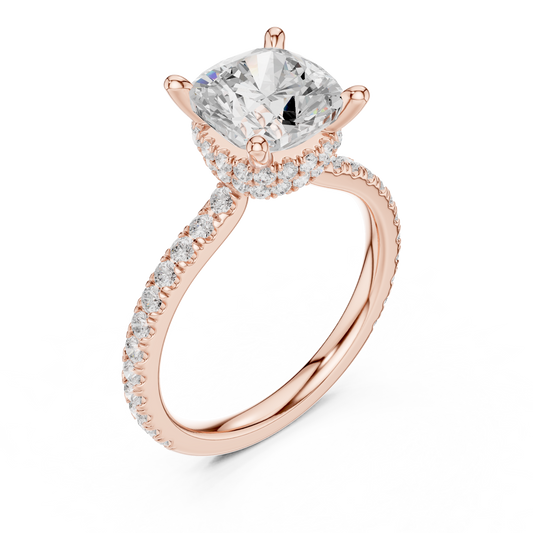 Cushion Cut Lab Diamond Hidden Halo Pave Engagement Ring - view 3