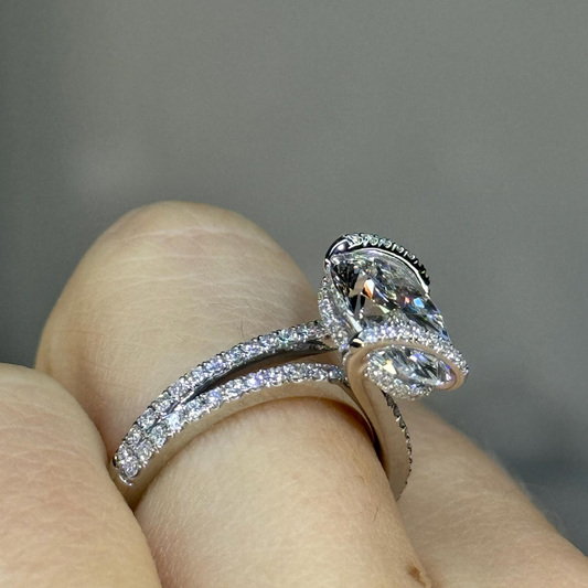 Oval Lab Diamond Split Shank Pave Band With Hidden Halo Wedding Ring - view 3