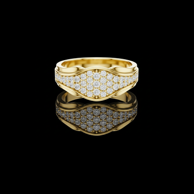Round Cut Lab Grown Diamond Men's Curved Lattice Grid Pave Statement Band