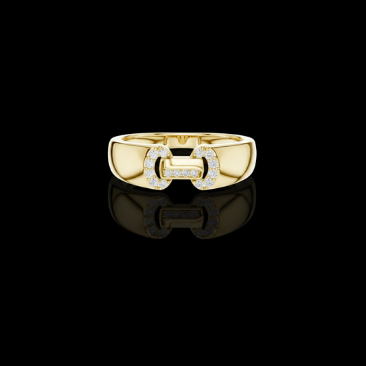 0.14 TCW Luxury Round Moissanite Diamond Link Design Ring Modern Statement Fine Jewelry