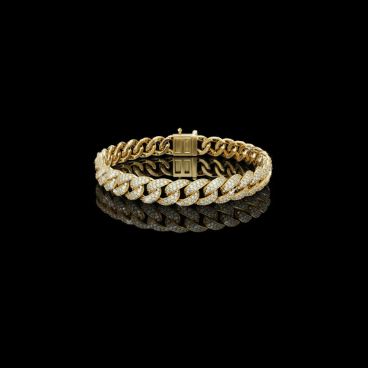 6.94 TCW Sparkle Pave Round Lab Grown Diamond Cuban Link Bracelet with Statement High Polish Design By Ivevar
