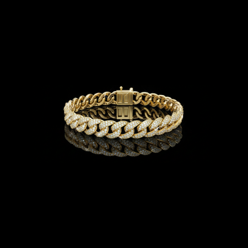 4.99 TCW Sparkle Pave Round Moissanite Diamond Cuban Link Bracelet with Statement High Polish Design