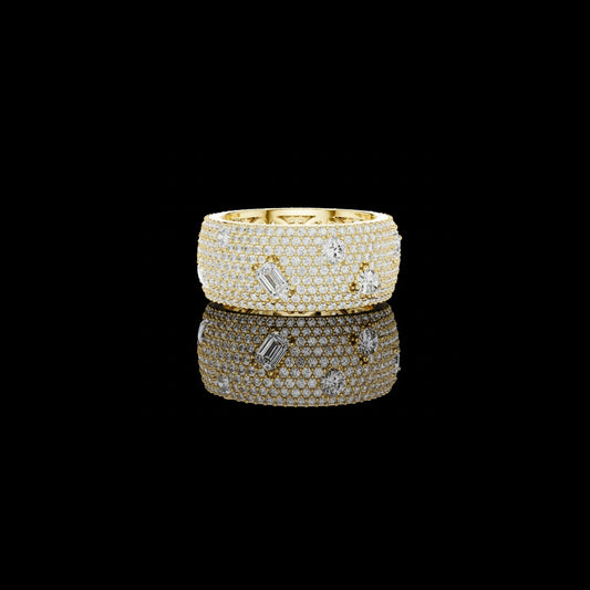 1.00 CT Ornate Openwork Interior Grand Round Wide Pave Lab Diamond Band with Scattered Statement Stones