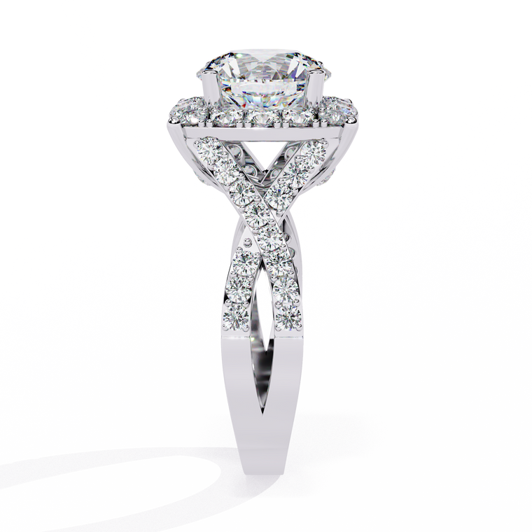 Round Halo Moissanite Ring with Princess Side Stones - view 2