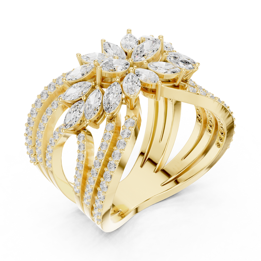 Floral Cluster Marquise Cut Moissanite Wedding Ring Band - view 4