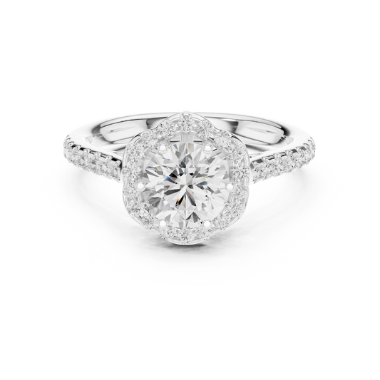 Round Floral Halo Moissanite Cluster Ring - view 3