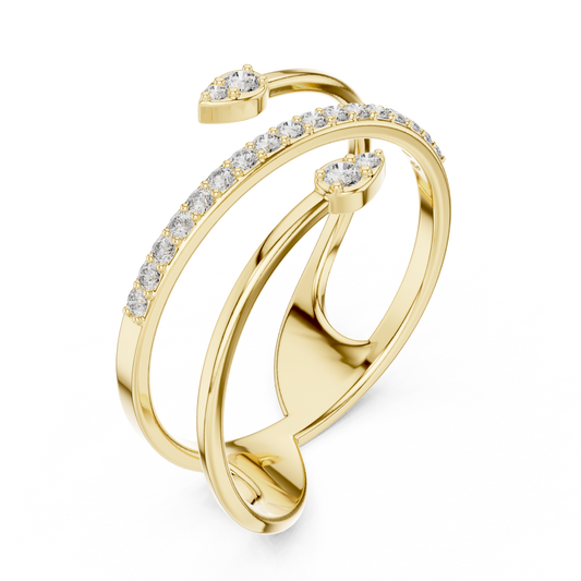 Round Moissanite Open Wrap Bypass Ring with Pave Band - view 2