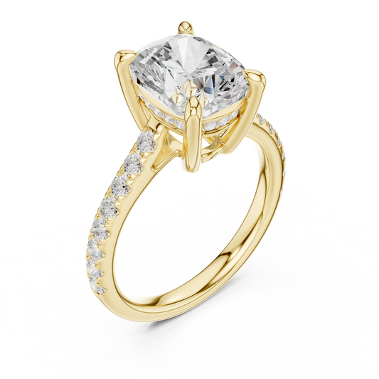 4.00 CT Elegant Cushion Lab Grown Diamond with Hidden Halo Pave Band Designer Engagement Ring For Her
