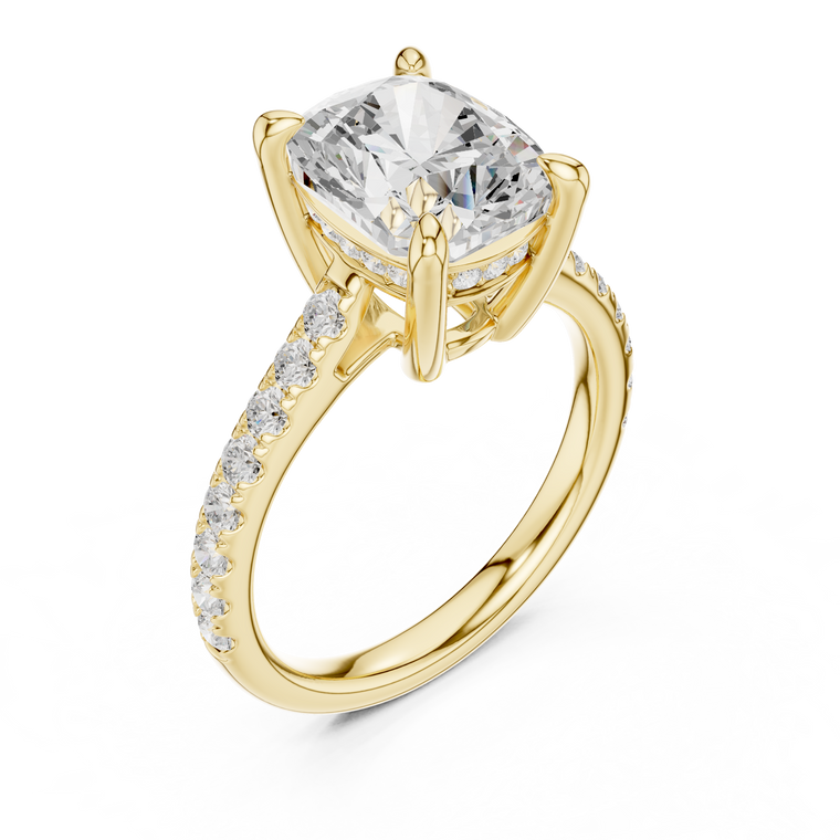 Cushion Cut Lab Diamond Hidden Halo Pave Engagement Rings - view 2