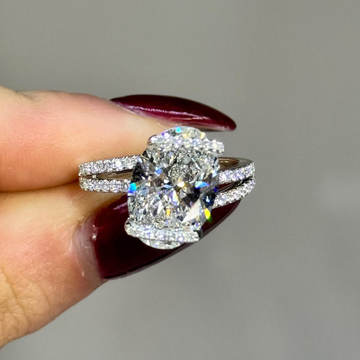 3.50 CT Luxurious Oval Cut Halo Moissanite Diamond with Split Shank Pave Band Statement Ring Fine Jewelry For Her