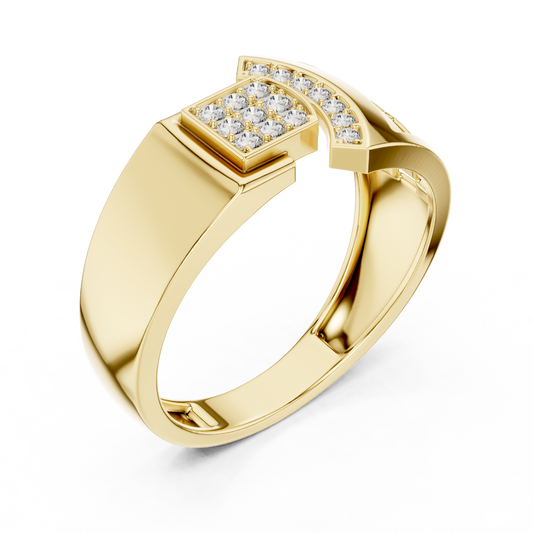Round Cut Lab Grown Diamond Men's Square Cluster & Curved Arc Ring - view 4