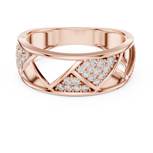 0.32 TCW Geometric Round Moissanite Diamond Band Modern Openwork Triangle Design with Pave Set Ring for Him