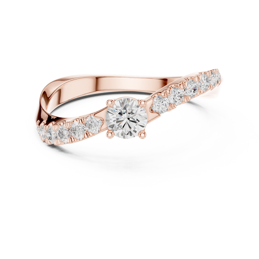 0.30 CT Luxury Round Cut Moissanite Diamond with Elegant Twist Shank & Pave Accents Modern Bridal Ring