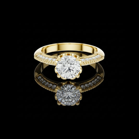 1.01 CT Vintage-Inspired Floral Round Moissanite Diamond Ring in Gold with Pavé Accents For Wedding Gift