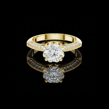 1.50 CT Vintage-Inspired Floral Round Lab Diamond Ring in Gold with Pavé Accents For Wedding Gift