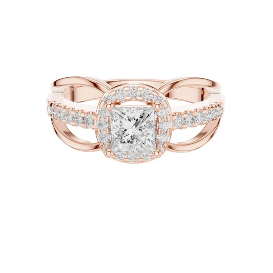 Princess Cut Split Shank Halo Lab Grown Diamond Ring - view 2