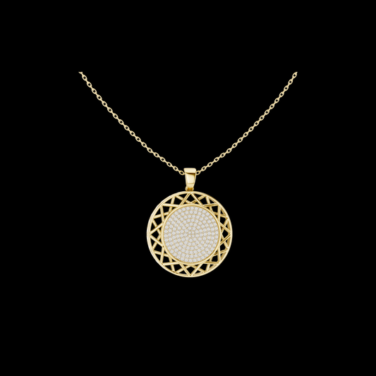 1.15 TCW Iconic Round Moissanite Diamond Pave Medallion Pendant with Geometric Lattice Frame Luxury Jewelry