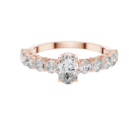 0.50 CT Brilliant Oval Lab Grown Diamond Engagement Ring with Pave Round Diamond Band