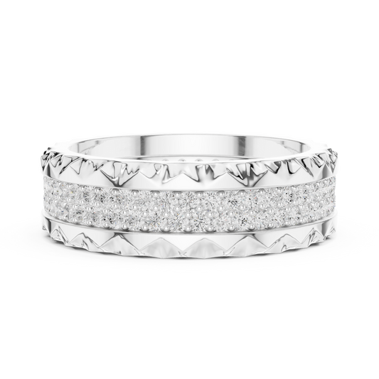 Triple Row Pave Round Cut Lab Diamond Textured Eternity Band Ring - view 3