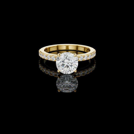 0.53 TCW Handcrafted Ring Showcasing a Round Lab Grown Diamond with a Pavé Accented Band
