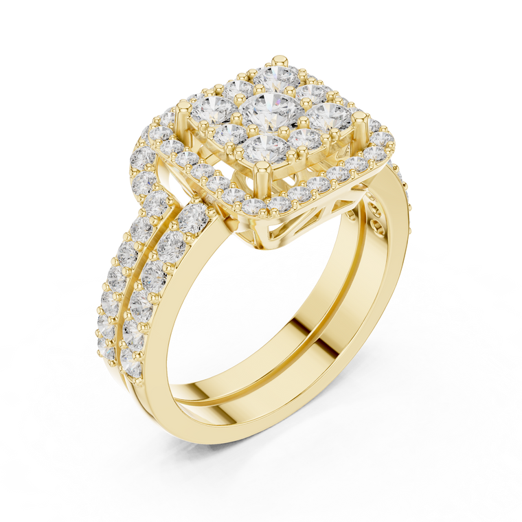 Round Lab Diamond Double Row Pave Halo Ring - view 2