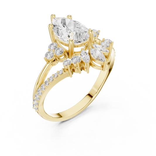Crown Cluster Split Shank Pear Cut Lab Diamond Wedding Ring - view 4