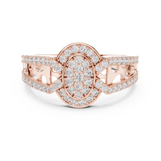 0.69 TCW Elegant Round Cut Lab Grown Diamond with Pave Split shank Cluster Statement Bridal Ring Luxury Jewelry