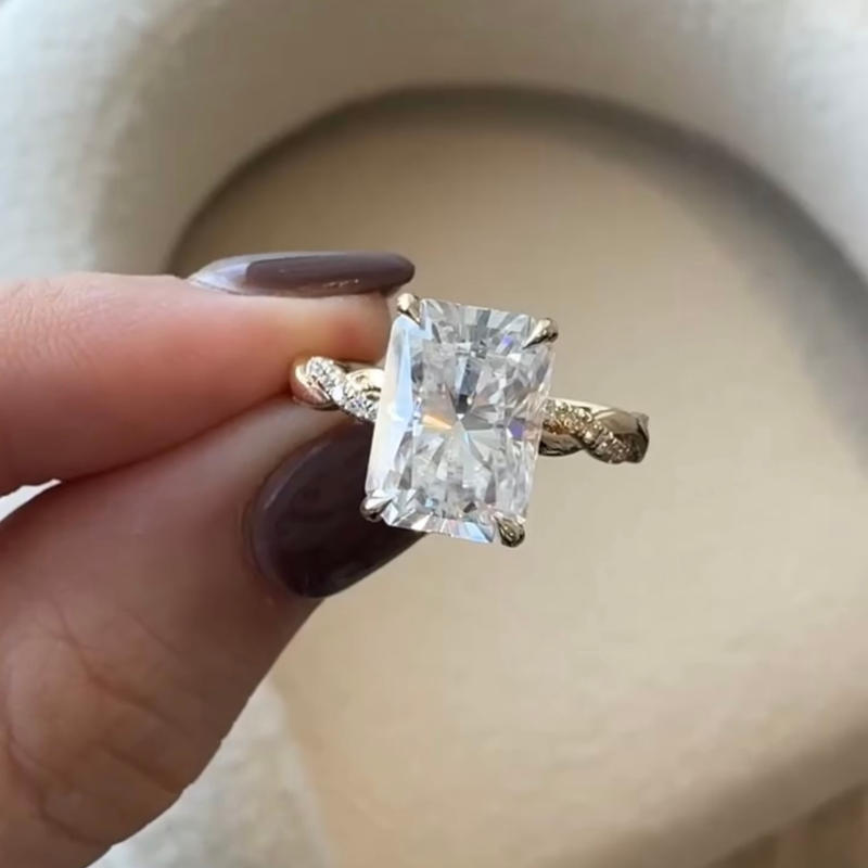 1.65 CT Dazzling Radiant Cut Lab Grown Diamond Twisted Pave Shank Engagement Ring For Women