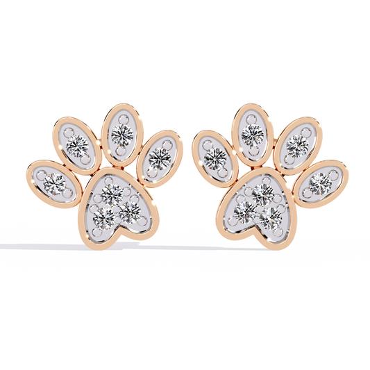 Charming Paw Shaped Earrings with Brilliant Round Detailing - view 2