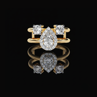 Double Band Pear Cut Lab Diamond Halo Anniversary Ring