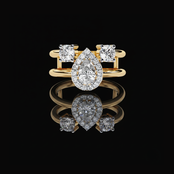Double Band Pear Cut Lab Diamond Halo Anniversary Ring