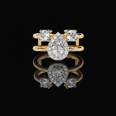 Double Band Pear Cut Lab Diamond Halo Anniversary Ring