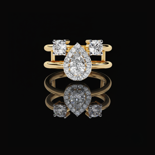 1.00 CT Elegant Lab Created Pear Cut Diamond Luxury Split Band Anniversary Ring For Ceremony
