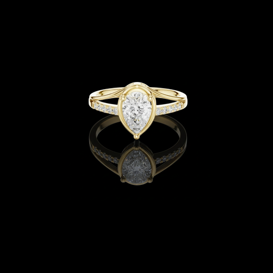 2.00 CT Shiny Lab Grown Gold Ring Featuring a Brilliant Pear Diamond with a Pave Accented Split Shank Band
